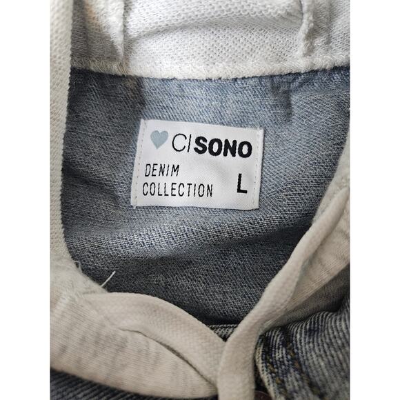 CI SONO BLUE‎ DENIM JACKET GRAY HOODIE BUTTON DOWN 4 POCKETS size L - Picture 4 of 7